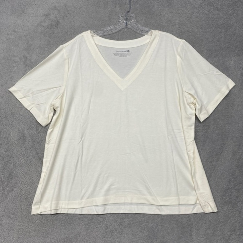Betabrand Womens Essential V Neck Short Sleeve Tee Ivory XXL W3036